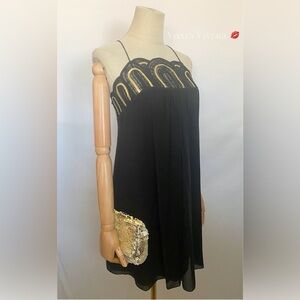 VINTAGE Y2K TEMPERLEY STRAPPY BOHO METALLIC WOVEN SILK BABYDOLL PARTY DRESS